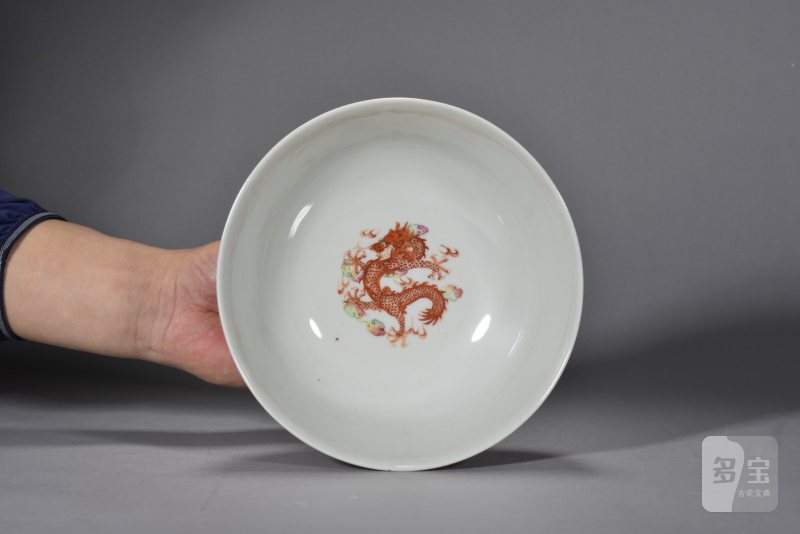 清光绪 矾红双龙戏珠纹大碗一对 - 图6